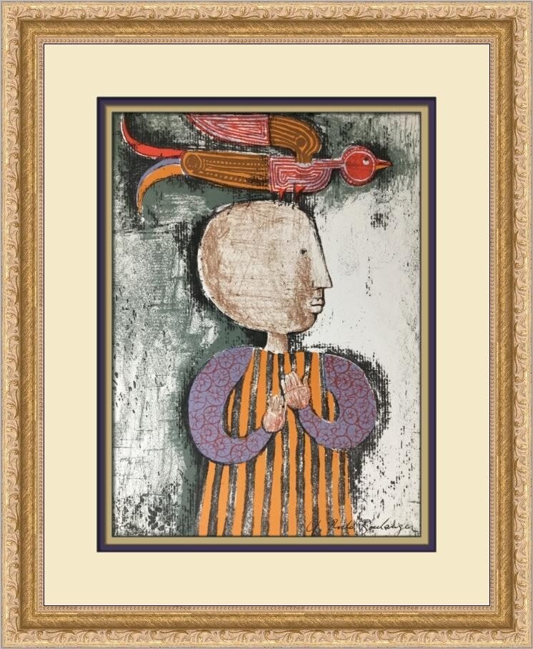 Custom Framed Signed Graciela Rodo Boulanger Bird on Head Lithograph (1 of 4)