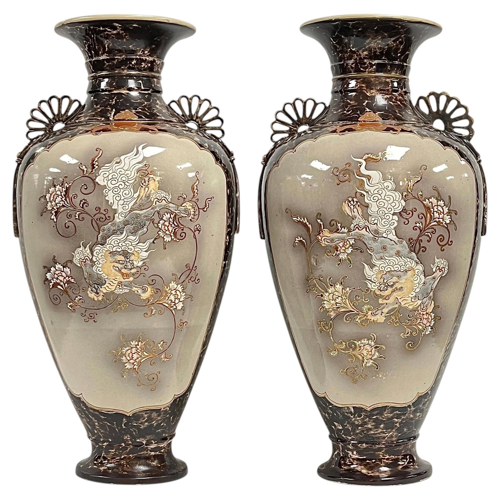 Set of 2 Kinkozan Japanese Meiji ceramic vases c1890 (1 of 18)