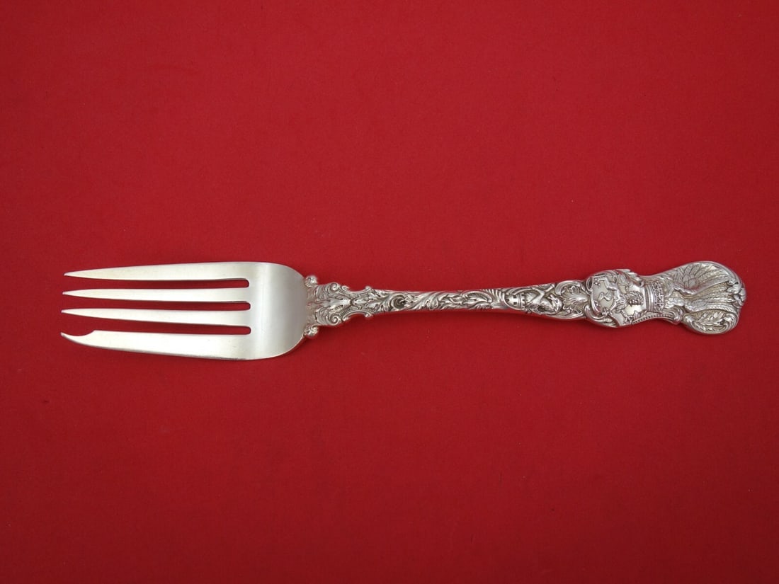Durgin Heraldic Sterling Silver Serving Fork 8 1/2 in Antique (1 of 2)
