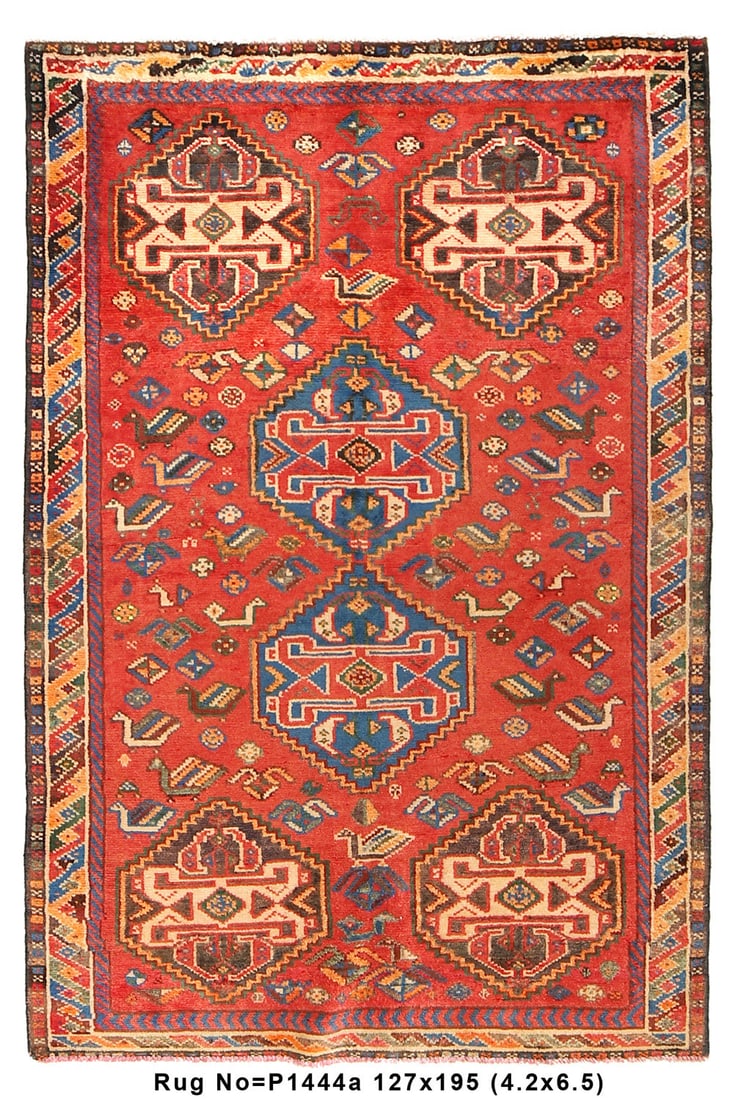 Hand-Knotted 4.2x6.5 Semi-Antique Persian Tribal Rug Wool: Hand-Knotted 4.2x6.5 Semi-Antique Persian Tribal Rug Wool Free continental US Shipping This 4' x 6' Semi-Antique Persian Tribal Rug is a captivating piece that beautifully showcases the rich cultural 