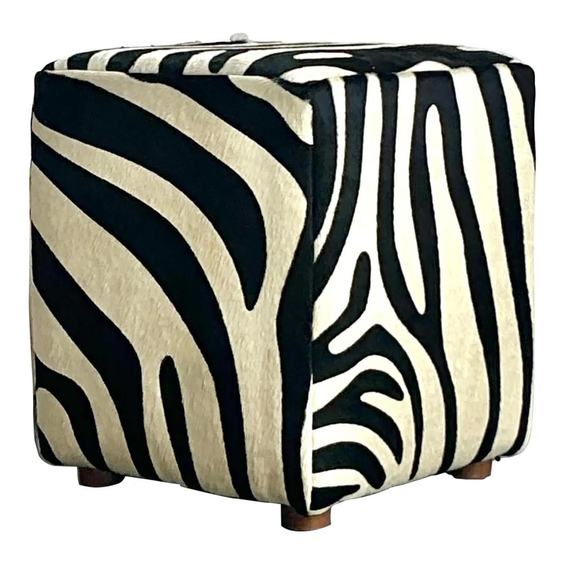 Hair on Hide Zebra Cube Ottoman Boho Hollywood Regency (1 of 8)