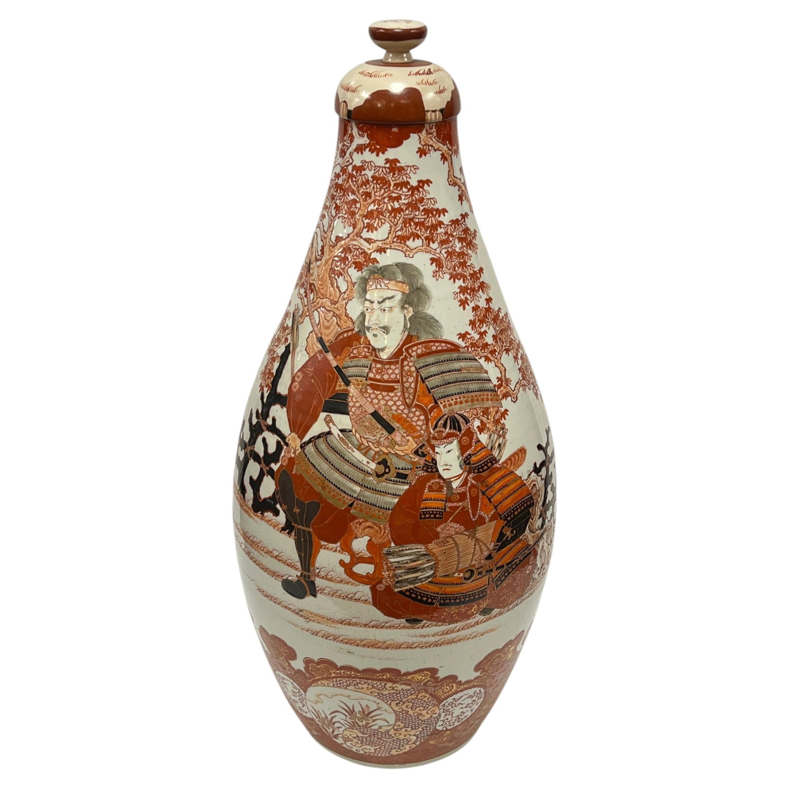 Meiji Kutani ceramic vase with samurai figures 34.5 in Japan (1 of 13)