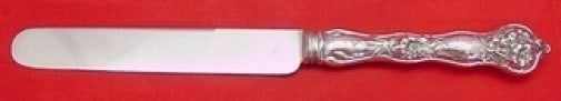 Fiorito by Shiebler Sterling Silver Dinner Knife Blunt 10 Inch Monogrammed: Fiorito by Shiebler Sterling Silver Dinner Knife Blunt 10 Inch Monogrammed This exquisite dinner knife from the Fiorito pattern by Shiebler features a sterling silver hollow handle and a blunt blade, 