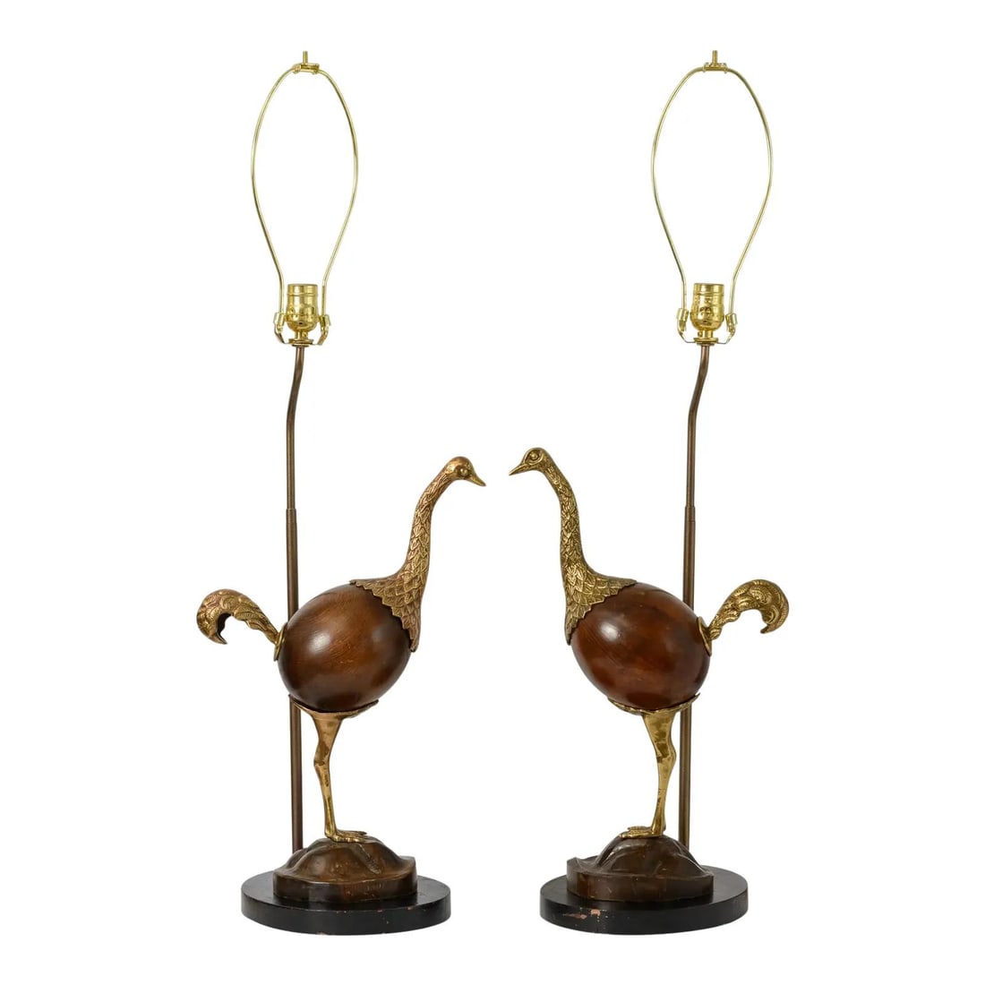 Pair of Bronze Ostrich Table Lamps with Rosewood Base 35" (1 of 10)