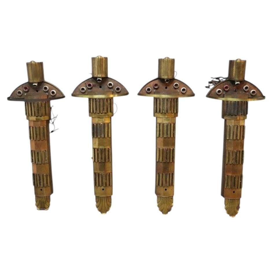 Set of 4 Art Deco brass theater wall sconces 50.5 in c1930 (1 of 7)