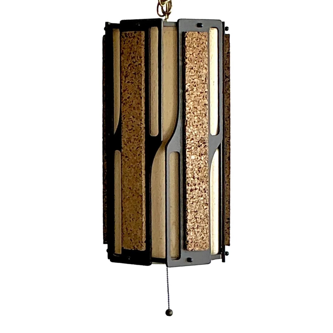 Vintage 1970s Mid-Century Modern Cork Panel Pendant Light: Vintage 1970s Mid-Century Modern Cork Panel Pendant Light Illuminate your space with a striking vintage hanging light that embodies the essence of 1970s design. This pendant showcases rich, textured c