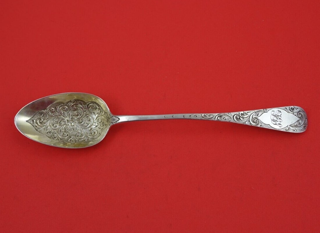 Robert Peppin Georgian Sterling Silver Serving Spoon 9 Inch Chased c1817 (1 of 4)