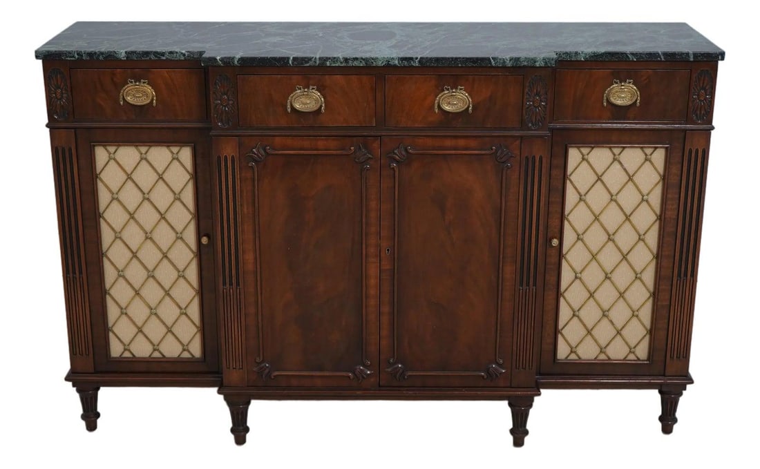 Regency Style Credenza with Green Marble Top 57w x 16.5d x 36.5h (1 of 10)