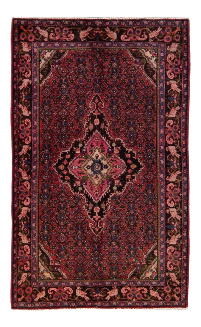 Vintage Heriz Hand-knotted Wool Rug Red Medallion Design 4'5 x 7'2: Vintage Heriz Hand-knotted Wool Rug Red Medallion Design 4'5 x 7'2 This beautiful vintage Heriz rug showcases exquisite hand-knotting in rich wool, featuring a striking red field adorned with an all-o