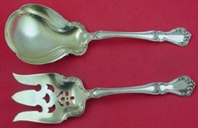 Gorham Buckingham Sterling Silver Salad Serving Set Gold Washed 8 3/4 Inch: Gorham Buckingham Sterling Silver Salad Serving Set Gold Washed 8 3/4 Inch Enhance your dining experience with this exquisite Salad Serving Set from the Buckingham pattern by Gorham. Crafted from high