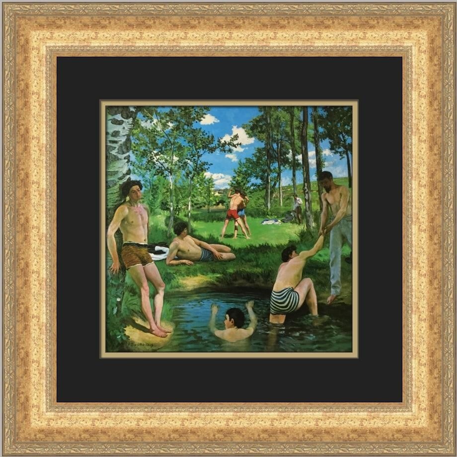 Frederic Bazille Bathers Custom Framed Print 19x19 Art: Frederic Bazille Bathers Custom Framed Print 19x19 Art Presenting a stunning custom framed print of "Bathers" by Frederic Bazille, showcasing the timeless beauty of nude figures in a landscape orienta