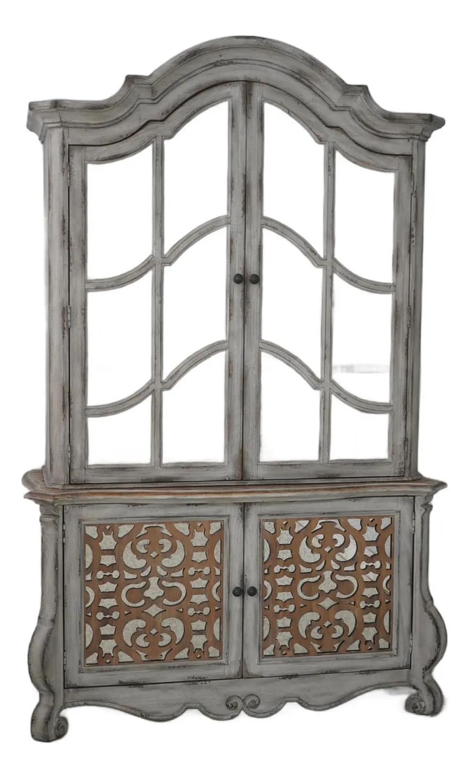 Hooker 2 Piece Gustavian Style Wood China Cabinet with Bubble Glass (1 of 10)