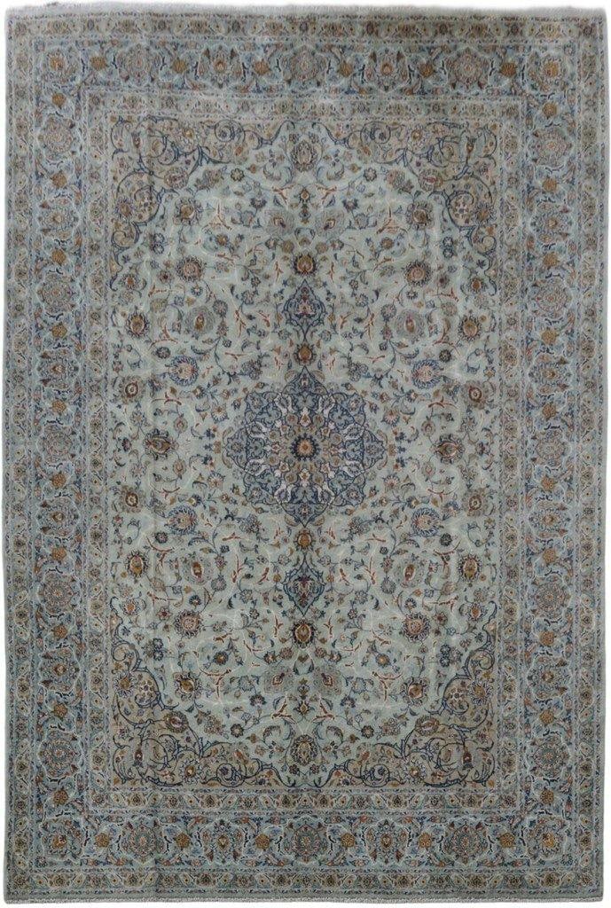 Handcrafted 8'10 x 13'2 Signed Ivory Green Persian Kashan Rug (1 of 6)