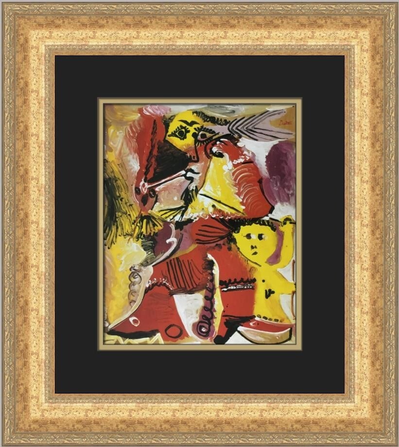 Pablo Picasso Rembrandtesque Figure and Cupid Custom Framed Print 20 x 17: Pablo Picasso Rembrandtesque Figure and Cupid Custom Framed Print 20 x 17 This exquisite custom framed print by Pablo Picasso features the captivating theme of "Rembrandtesque Figure and Cupid." Creat