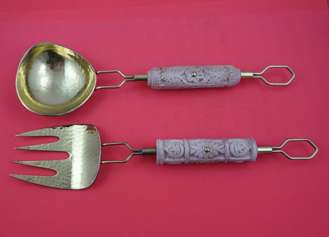 Anthropologie 2pc Stainless Steel Salad Serving Set with Wood Handles 12in (1 of 3)