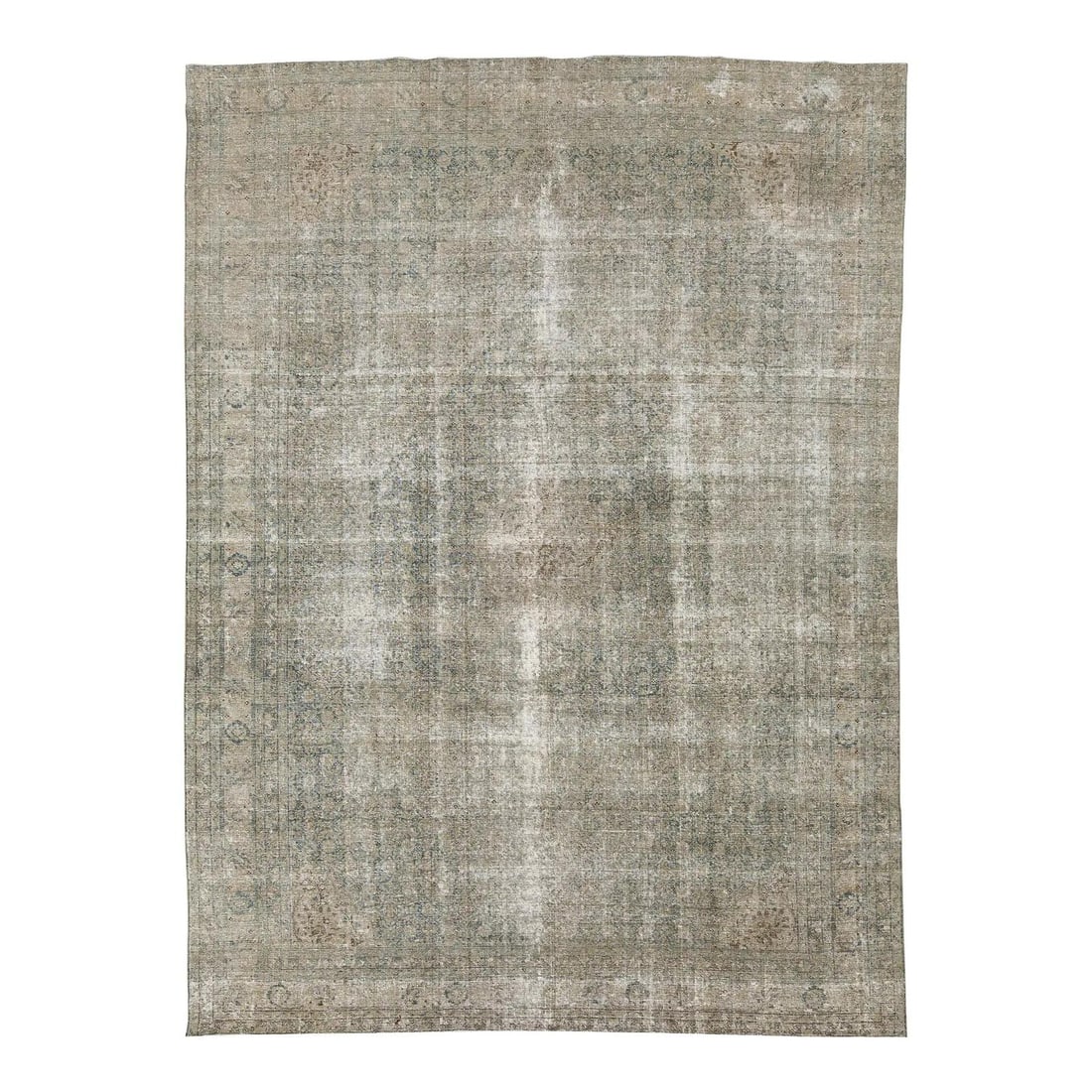 8'6" x 11'8" Antique Tabriz Wool Rug Sage Green Medallion: 8'6" x 11'8" Antique Tabriz Wool Rug Sage Green Medallion An antique Tabriz rug with a beautifully distressed low-pile patina and an understated medallion design. Hand-spun wool construction is paired