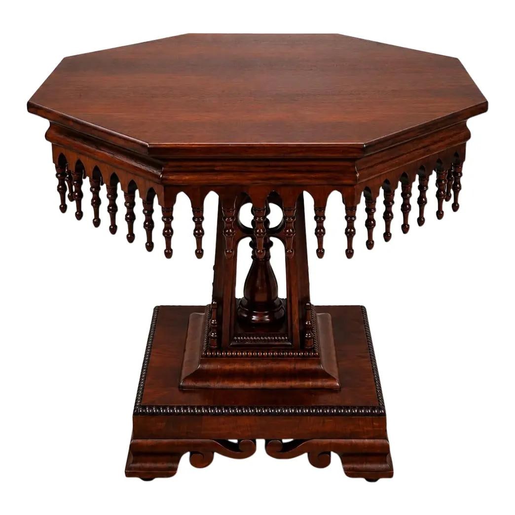 Octagonal Walnut Center Table American Gothic Empire 34.5w x 30 (1 of 10)