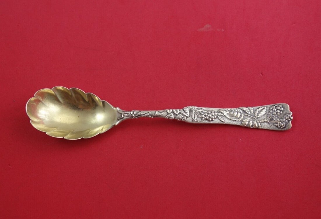 Tiffany Vine Sterling Silver Preserve Spoon Raspberry 7.25" with Certificate: Tiffany Vine Sterling Silver Preserve Spoon Raspberry 7.25" with Certificate This exquisite preserve spoon by Tiffany & Co. is crafted from sterling silver and features a stunning raspberry motif. Par