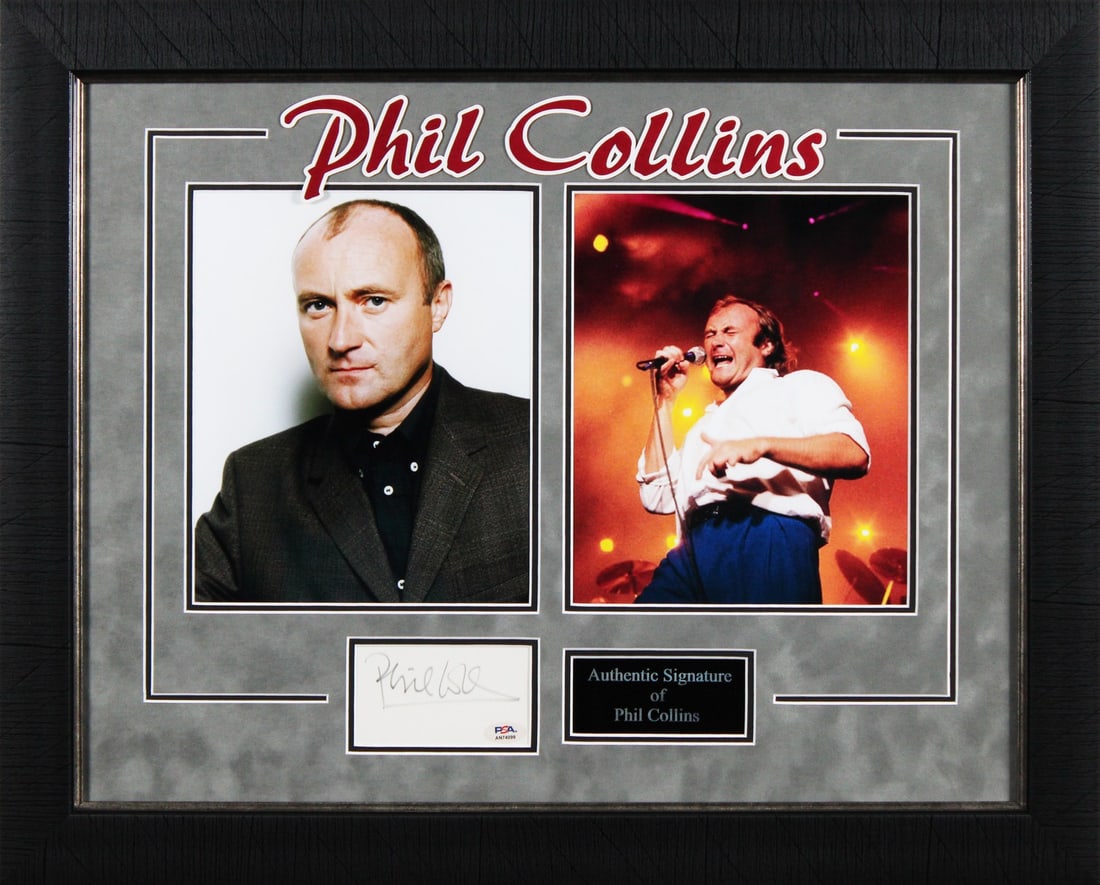 Phil Collins Signed Framed 3x5 Index Card PSA DNA Certified Genesis: Phil Collins Signed Framed 3x5 Index Card PSA DNA Certified Genesis This framed 3x5 index card has been personally signed by Phil Collins of Genesis. It includes authentication by PSA/DNA, featuring a