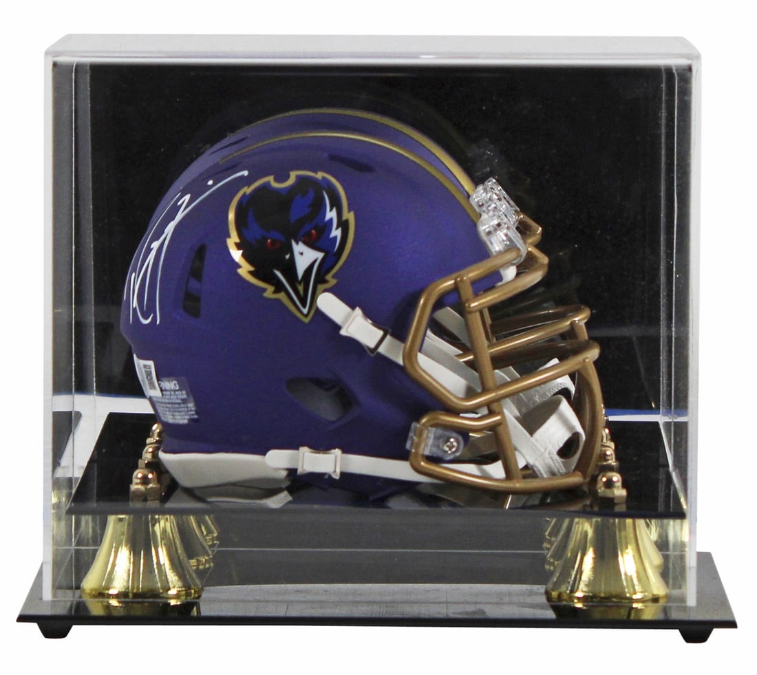 Ray Lewis autographed Ravens 2024 alternate Speed mini helmet with Beckett case: Ray Lewis autographed Ravens 2024 alternate Speed mini helmet with Beckett case Autographed 2024 on-field alternate Speed mini helmet signed by Ray Lewis and paired with a UV mirrored back acrylic dis