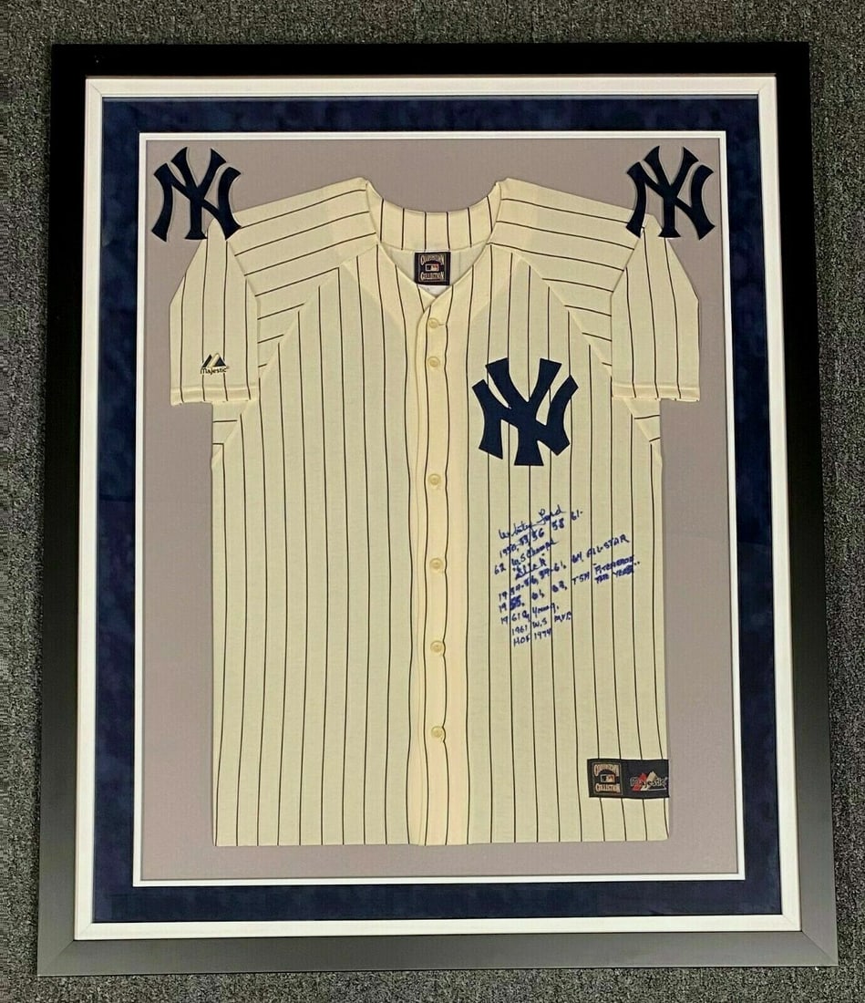 Framed Whitey Ford Autographed Yankees Jersey with Stat Inscriptions JSA COA (1 of 5)