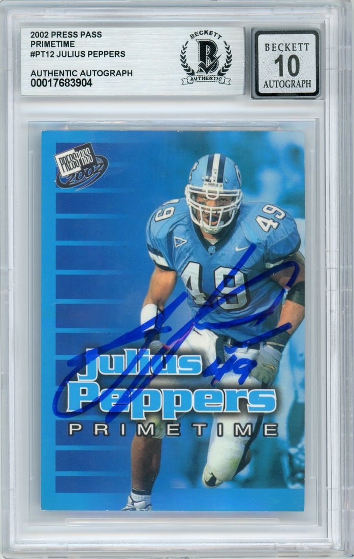 Julius Peppers 2002 Press Pass Primetime PT12 Rookie Auto Card BGS 10 (1 of 2)