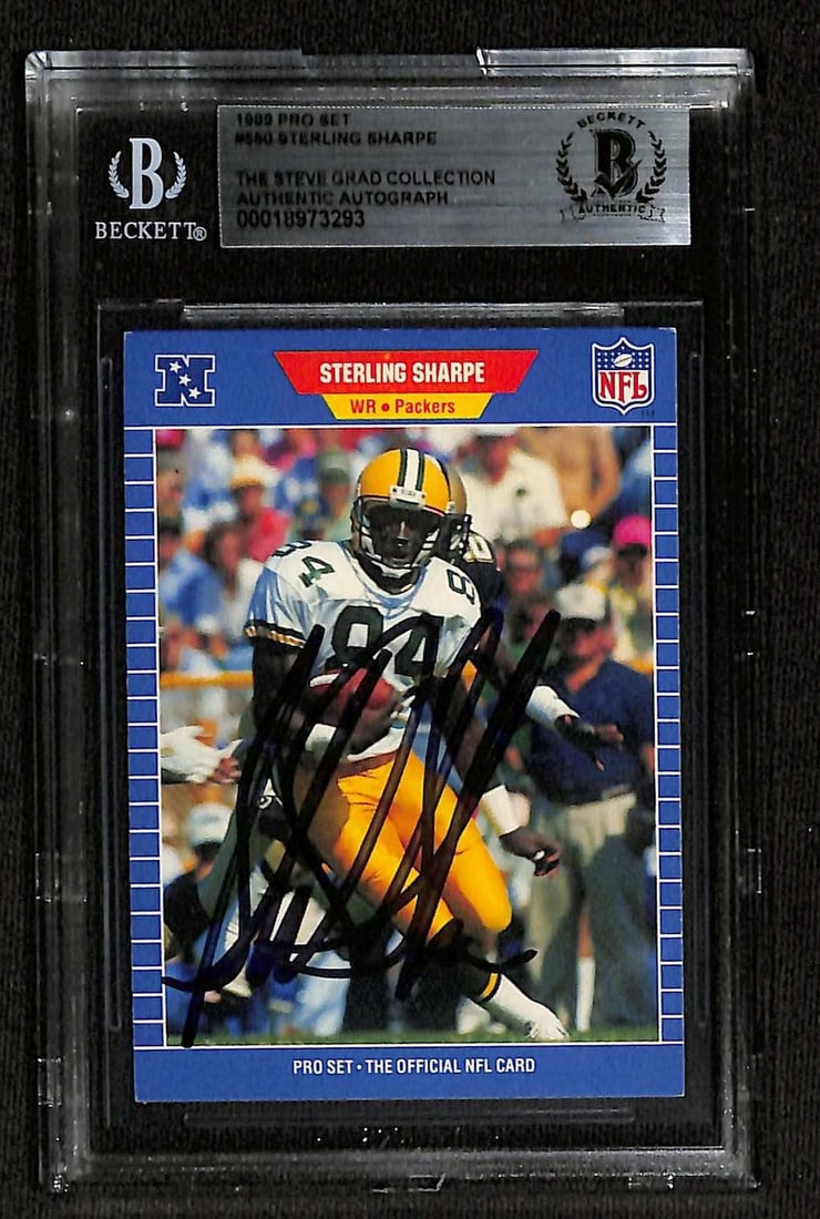Beckett slabbed 1989 Pro Set Sterling Sharpe autographed rookie card (1 of 1)