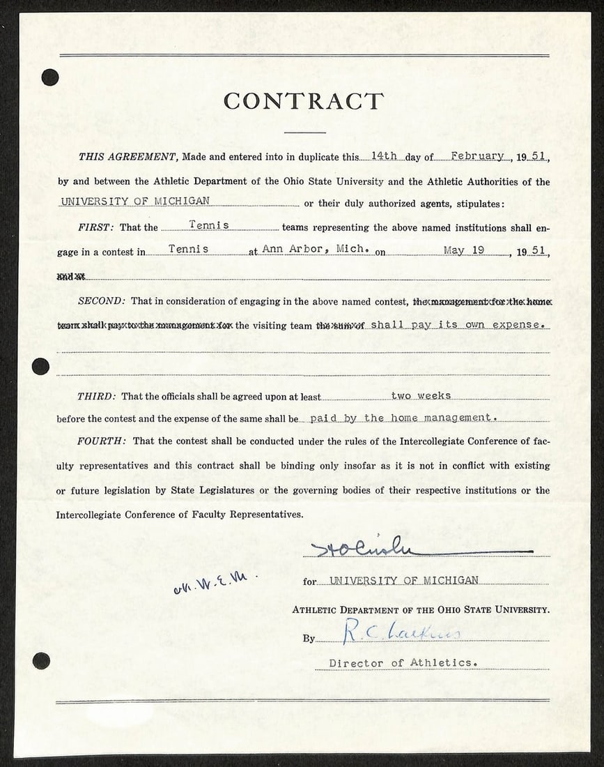 Fritz Crisler Signed Michigan Football Contract PSA Authenticated Autograph: Fritz Crisler Signed Michigan Football Contract PSA Authenticated Autograph This item is an original contract signed by Fritz Crisler, the Hall of Fame head coach for the University of Michigan footba