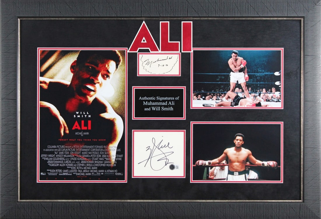 Framed Muhammad Ali Will Smith dual cut autograph display Beckett AE64517 (1 of 4)