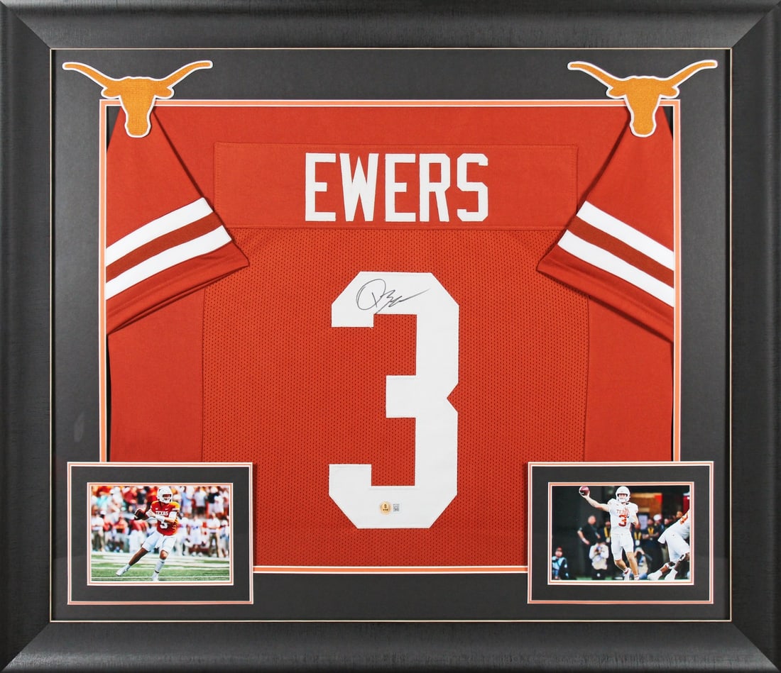Framed Burnt Orange Pro Style Jersey Signed by Quinn Ewers BAS Witnessed (1 of 2)