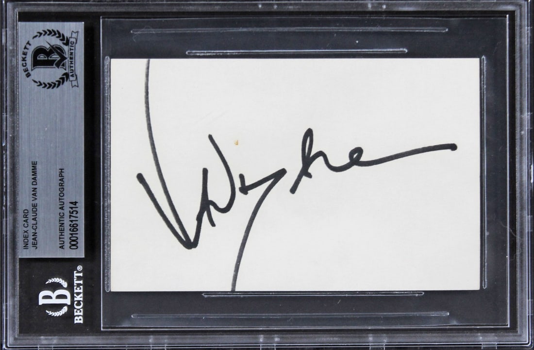 Beckett Slabbed 3x5 Index Card Autographed by Jean-Claude Van Damme: Beckett Slabbed 3x5 Index Card Autographed by Jean-Claude Van Damme Original 3x5 index card signed by Jean-Claude Van Damme and associated with Double Impact. The autograph has been authenticated by B