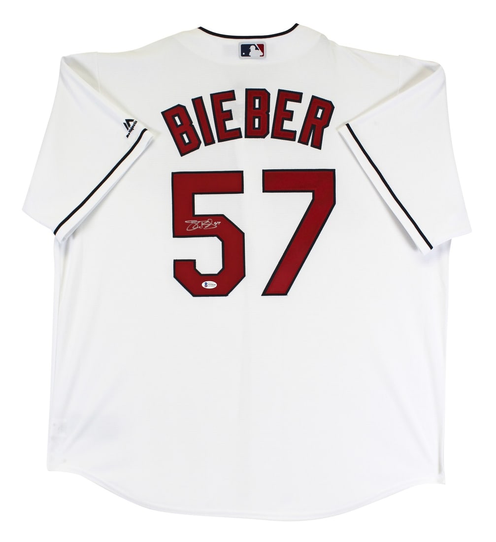 Beckett Witnessed Shane Bieber Signed Majestic Cool Base Indians Jersey (1 of 5)