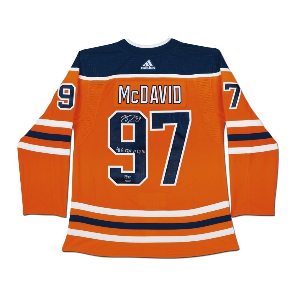 Upper Deck Authenticated Connor McDavid Edmonton Oilers Orange Signed Jersey /97: Upper Deck Authenticated Connor McDavid Edmonton Oilers Orange Signed Jersey /97 Original Connor McDavid autographed Edmonton Oilers jersey, limited and hand-numbered to 97. This pre-owned piece is si