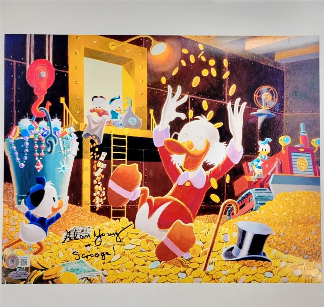 Signed Alan Young 11x14 DuckTales photo Beckett BAS authenticated: Signed Alan Young 11x14 DuckTales photo Beckett BAS authenticated Signed 11x14 DuckTales photograph featuring Alan Young, the voice of Scrooge McDuck. This original photo is authenticated by Beckett a