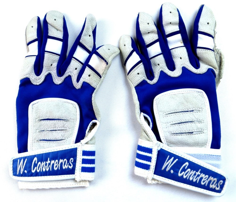 Pair of Game Used Batting Gloves Willson Contreras Chicago Cubs: Pair of Game Used Batting Gloves Willson Contreras Chicago Cubs Pair of game used batting gloves associated with Willson Contreras and the Chicago Cubs. This listing includes both gloves. Pre-owned an