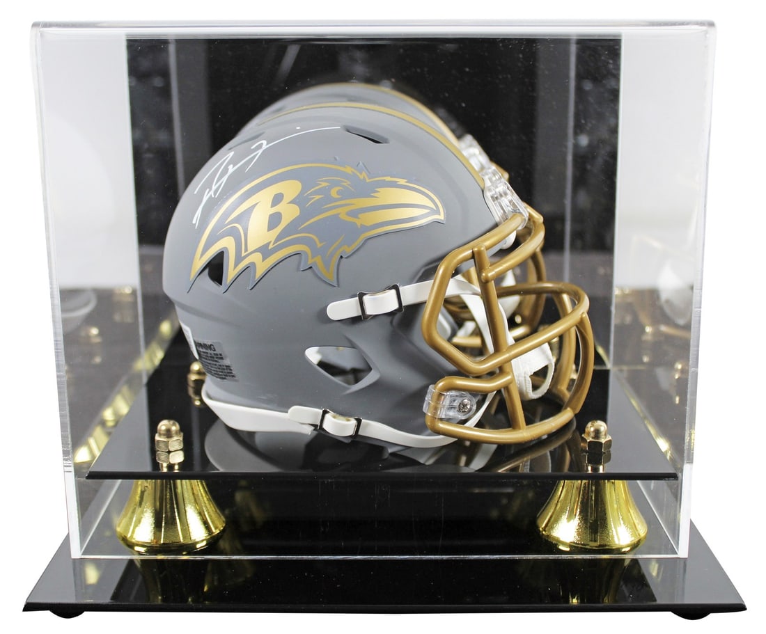 Ray Lewis autographed Ravens slate mini helmet with case BAS witnessed (1 of 3)