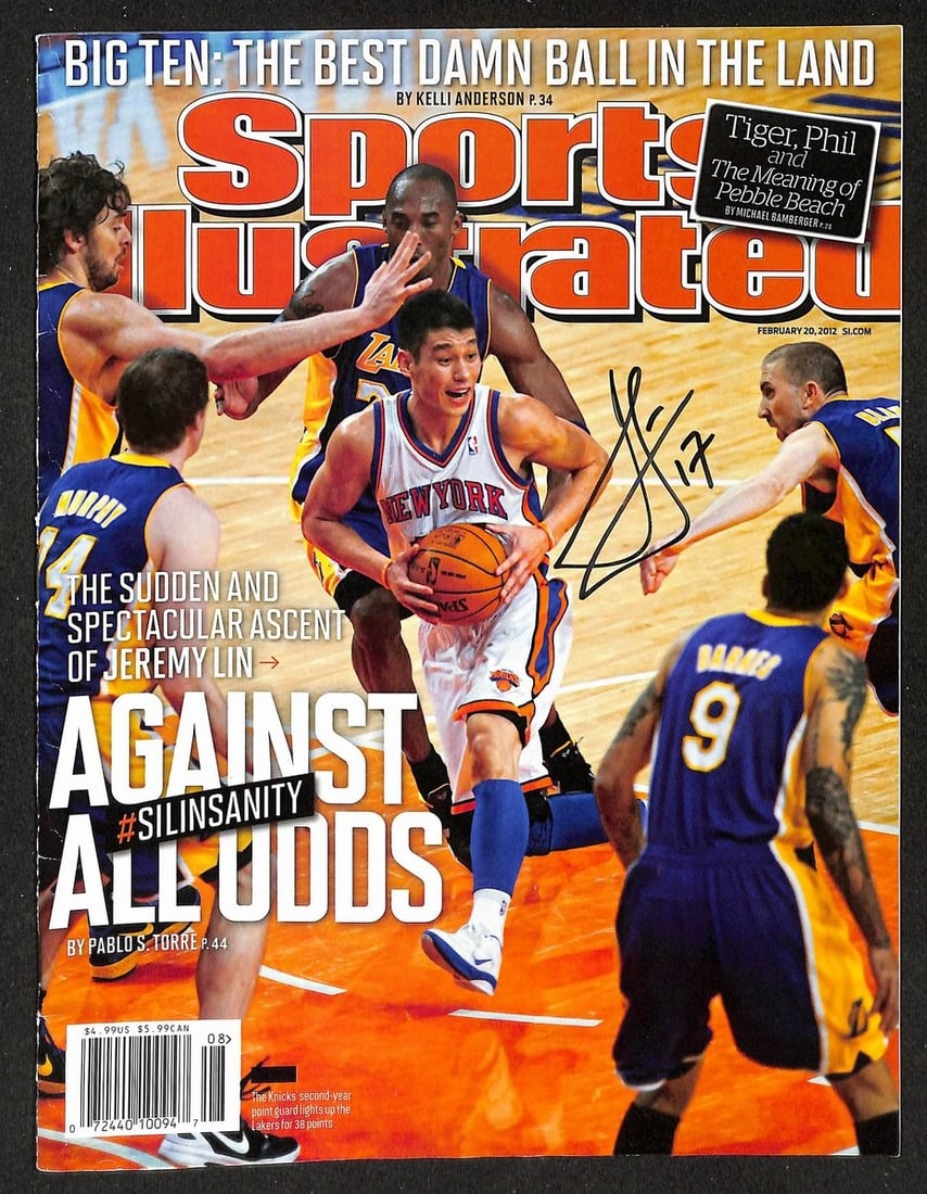 Autographed 2012 Sports Illustrated Knicks Jeremy Lin Newsstand JSA 212993: Autographed 2012 Sports Illustrated Knicks Jeremy Lin Newsstand JSA 212993 Signed 2012 Sports Illustrated newsstand issue featuring Jeremy Lin and the New York Knicks. This pre-owned original collecti