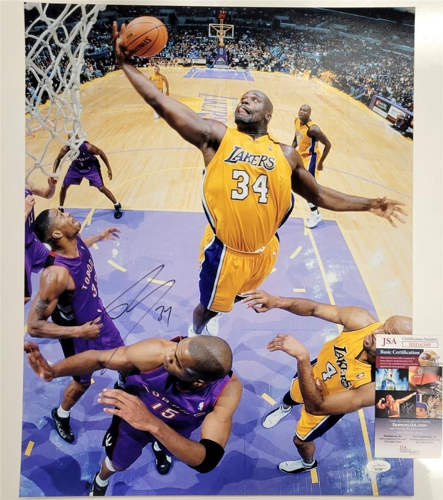 Autographed 16x20 Lakers Photo Shaquille O'Neal JSA COA: Autographed 16x20 Lakers Photo Shaquille O'Neal JSA COA Original signed 16x20 Los Angeles Lakers photo autographed by Shaquille O'Neal. This basketball collectible is authenticated by JSA and is prese