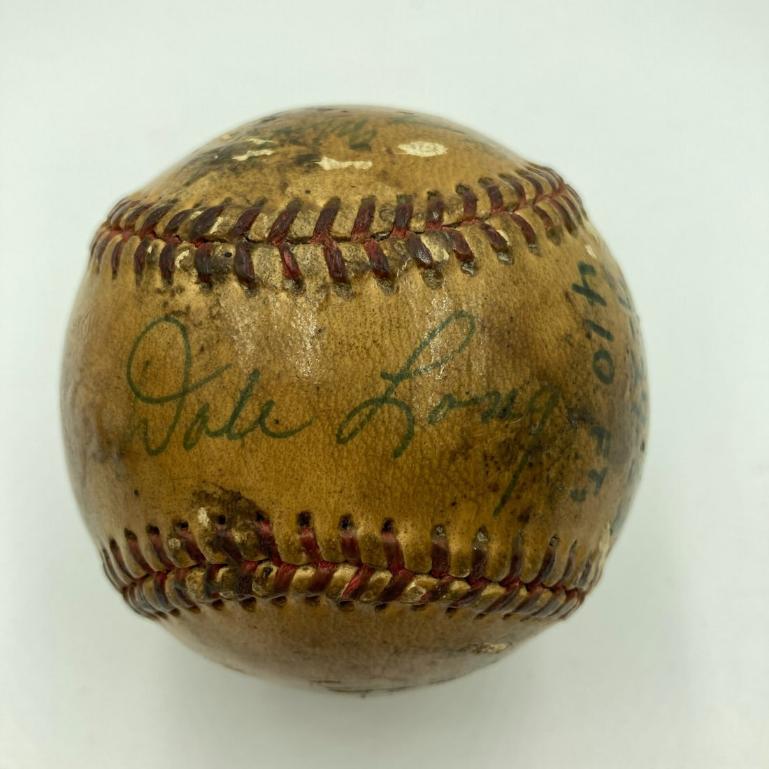 Signed game used Dale Long 26th home run baseball JSA 7-29-1952: Signed game used Dale Long 26th home run baseball JSA 7-29-1952 Very rare signed game-used baseball associated with Dale Long's 26th home run, dated 7-29-1952. The ball is inscribed "410 Feet" and "Lo