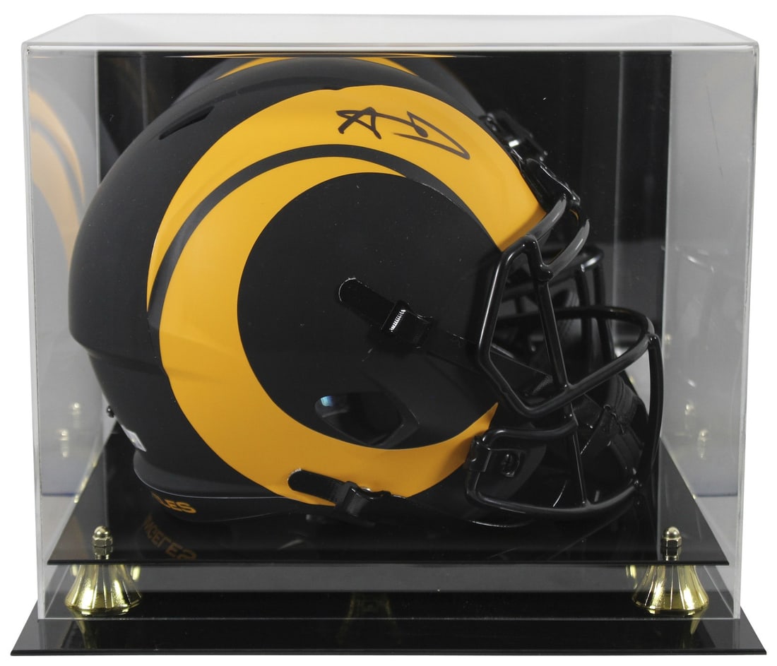 Aaron Donald autographed Rams Eclipse Speed replica helmet with case BAS: Aaron Donald autographed Rams Eclipse Speed replica helmet with case BAS Autographed Los Angeles Rams Alternate Eclipse Riddell full size Speed replica helmet signed by Aaron Donald. It includes a UV 