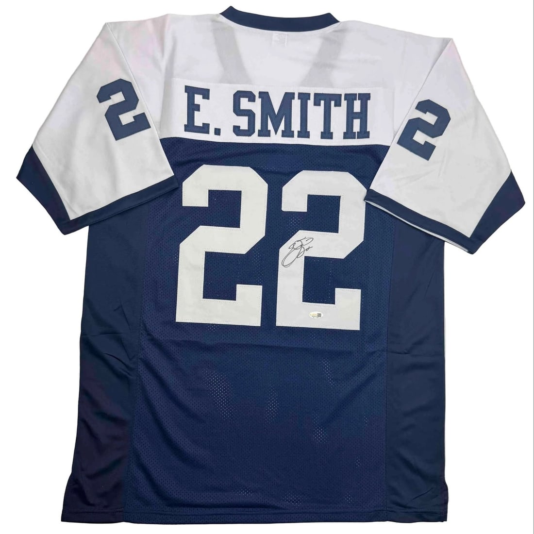 Emmitt Smith signed custom football jersey Beckett COA Dallas Cowboys: Emmitt Smith signed custom football jersey Beckett COA Dallas Cowboys Autographed Emmitt Smith Dallas Thanksgiving custom jersey intended as a collectible. The jersey displays the player's name and nu