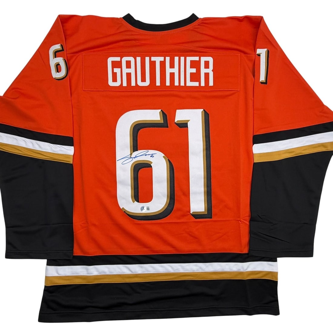 Orange custom hockey jersey signed by Cutter Gauthier with Beckett BAS COA (1 of 4)