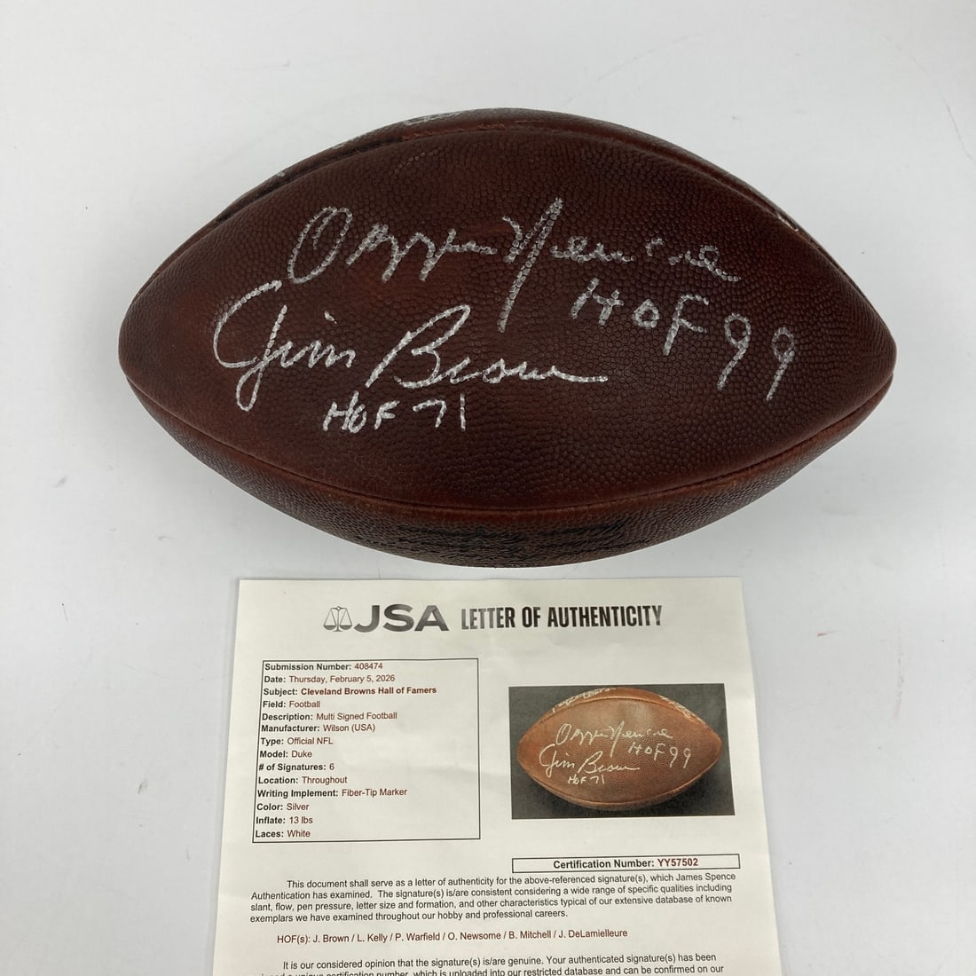 Cleveland Browns Hall of Famers Signed Football 6 Autographs JSA LOA (1 of 8)