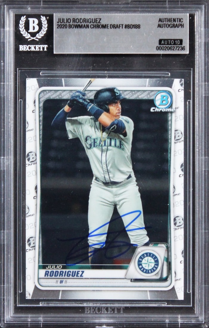 Julio Rodriguez 2020 Bowman Chrome Draft BD188 Signed Card Beckett Slab (1 of 2)