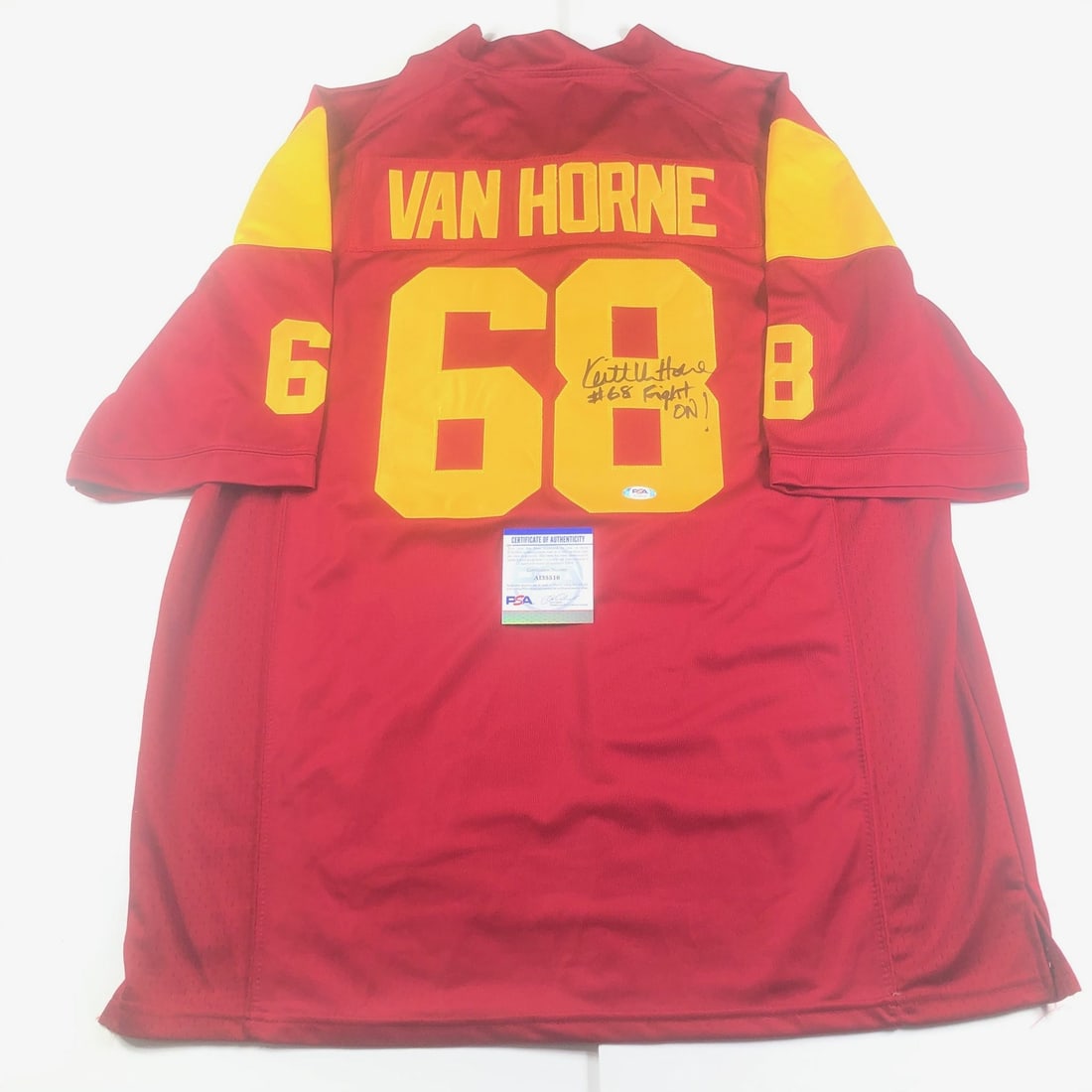 Keith Van Horne Autographed USC Trojans Jersey PSA/DNA Certified: Keith Van Horne Autographed USC Trojans Jersey PSA/DNA Certified This is an authentic, pre-owned stitched jersey signed by Keith Van Horne, a notable player for the USC Trojans football team. The jers