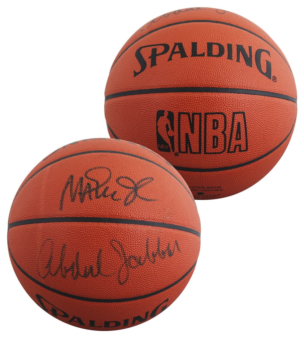 Spalding Game Ball Basketball Signed by Magic Johnson Kareem Abdul-Jabbar BAS: Spalding Game Ball Basketball Signed by Magic Johnson Kareem Abdul-Jabbar BAS Autographed Spalding Official Game Ball basketball personally signed by Magic Johnson and Kareem Abdul-Jabbar of the Los A