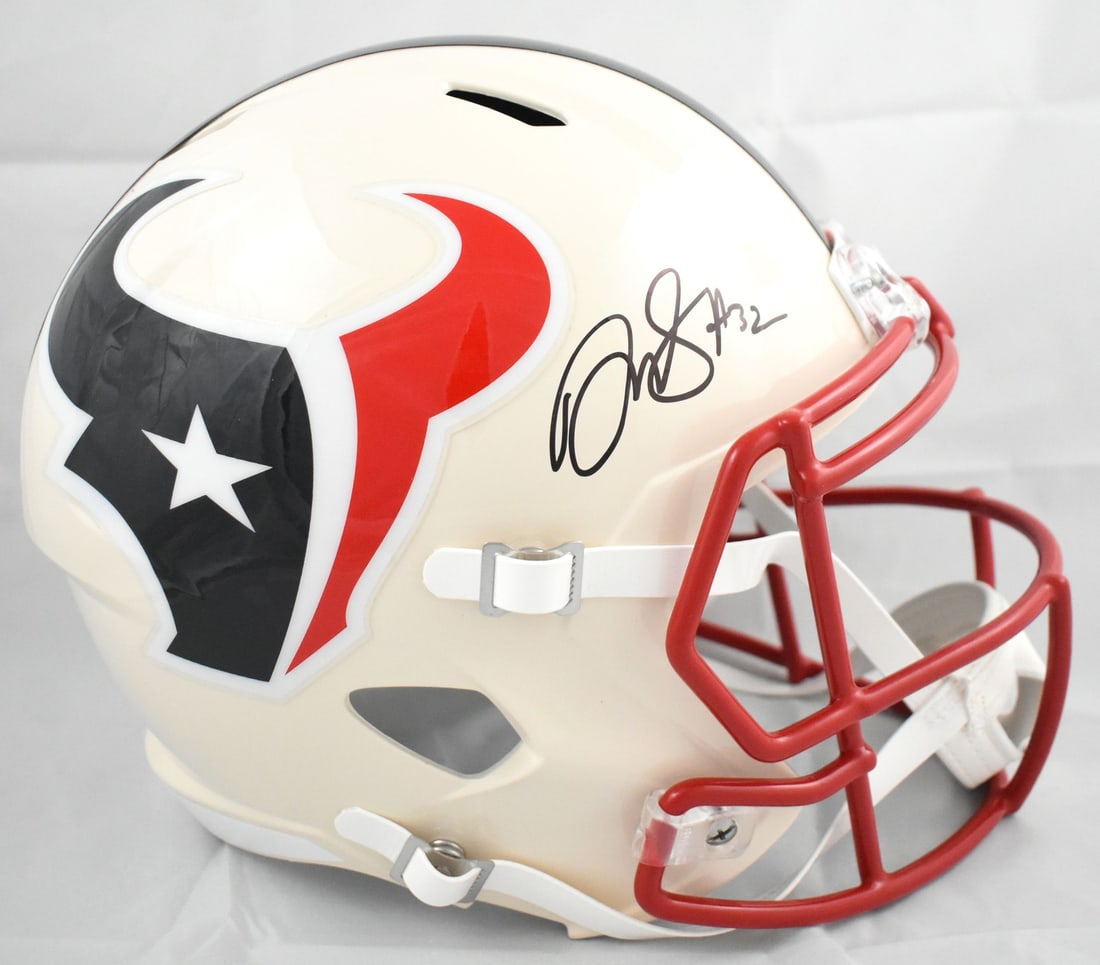 Houston Texans full size retro speed helmet signed by David Montgomery Beckett holo: Houston Texans full size retro speed helmet signed by David Montgomery Beckett holo This is a pre-owned Houston Texans full-size retro speed helmet signed by David Montgomery. The helmet is an origina