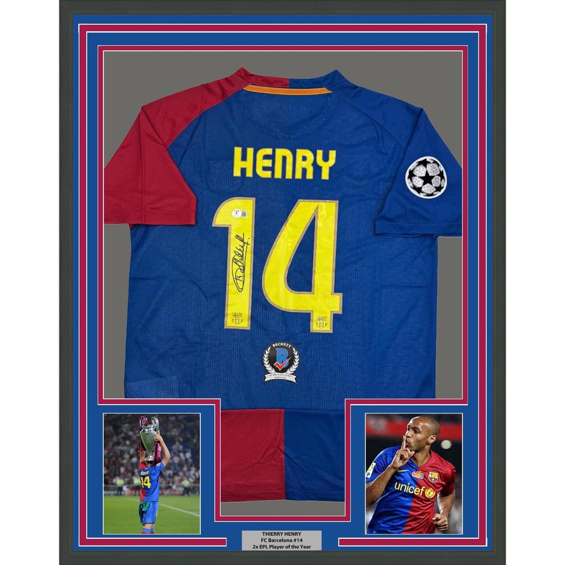 Thierry Henry signed FC Barcelona framed blue jersey Beckett COA 35x39 (1 of 2)