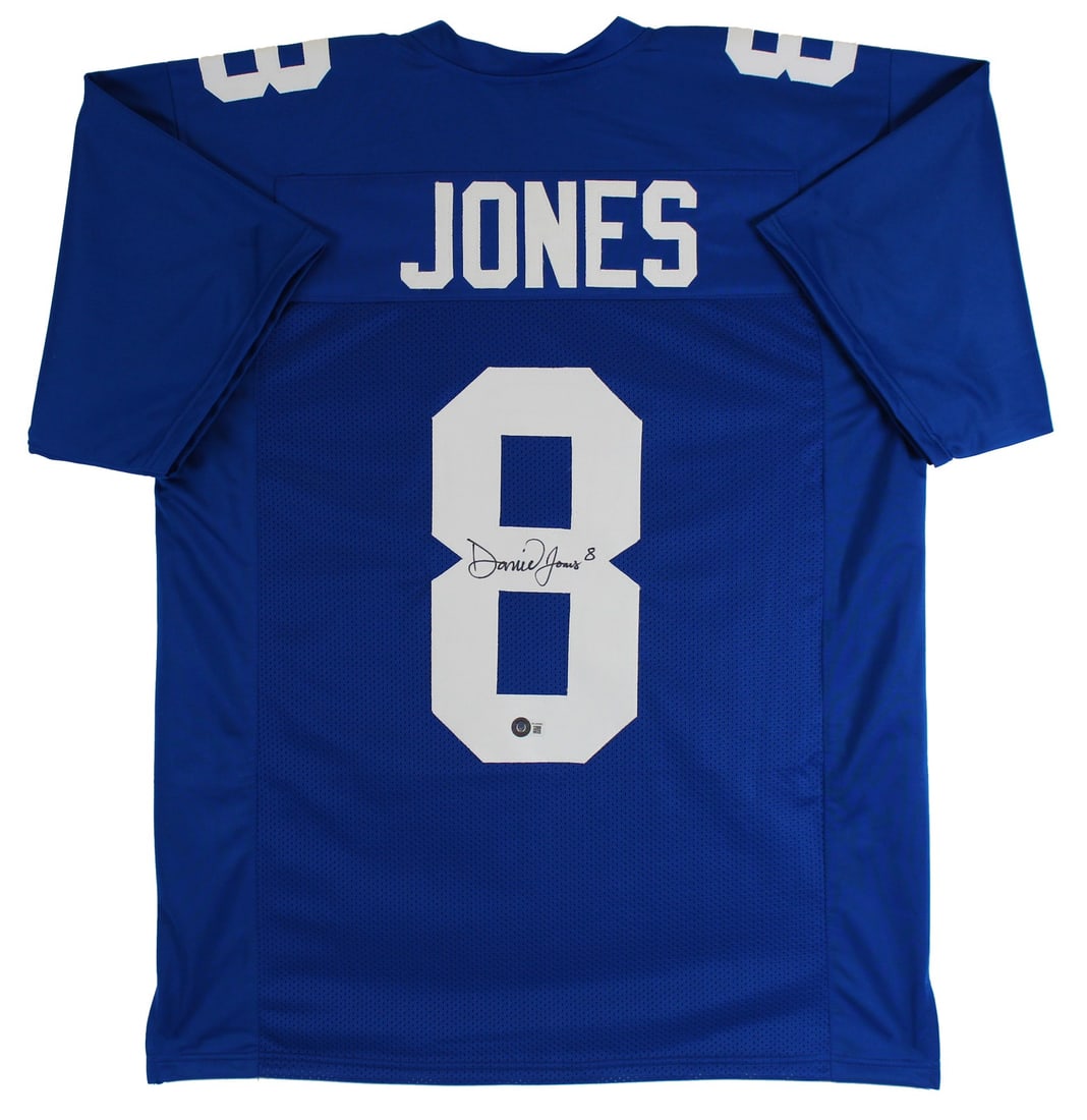 BAS Witnessed Daniel Jones Signed New York Giants Blue Jersey: BAS Witnessed Daniel Jones Signed New York Giants Blue Jersey Autographed blue pro style jersey personally signed by Daniel Jones of the New York Giants. This is an original, stock item from a BAS Wit