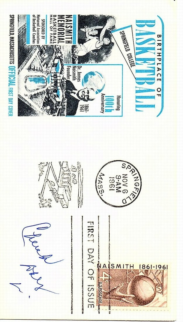 Chuck Daly signed 1961 Naismith HOF First Day Cover (1 of 2)